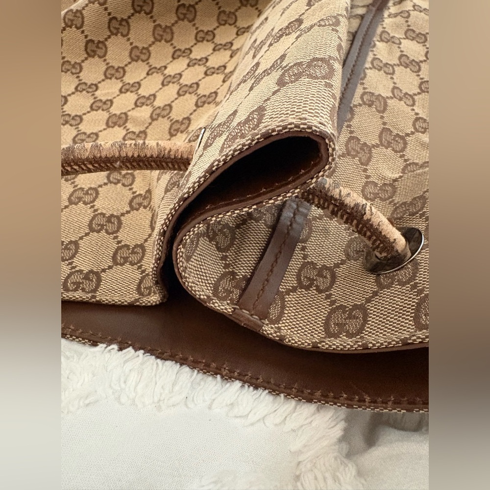 Y2K Vintage Gucci Jumbo GG Monogram Canvas Tote Bag • Brown Leather Straps - Picture 12 of 15